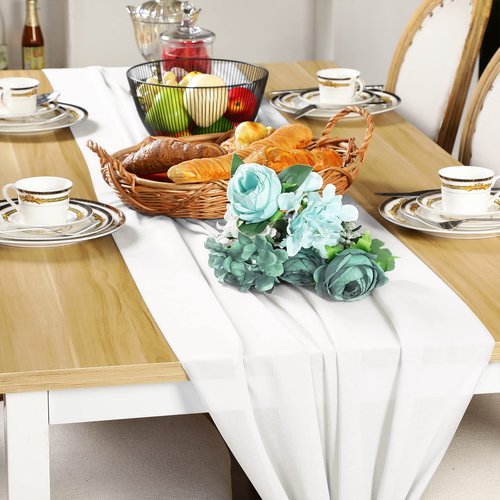 Chumia 24 Pack Chiffon Table Runners Romantic Sheer Table Decorations Long Tulle Runner for Wedding Bridal Shower Party Supplies Decor, 118 x 12 Inches(White)