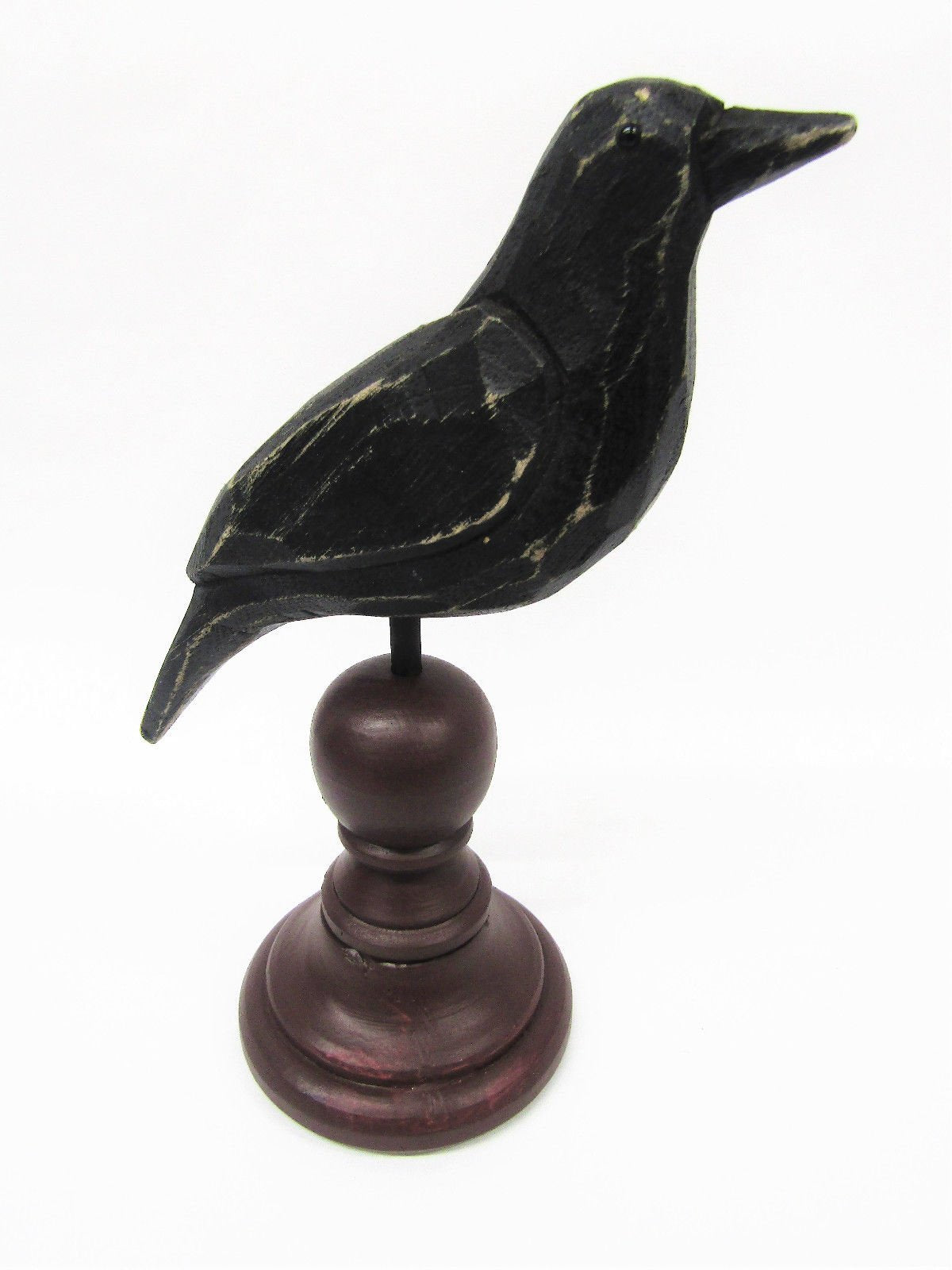 Primitives by Kathy Figurine - Weathered Rustic Crow On Spindle, Burgundy/Black