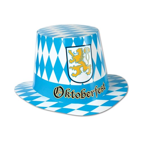 Beistle Oktoberfest Party Hi-Hats - 12-Pack Blue and White Bavarian Costume Accessories with Gold Crest, German Themed Headwear for Festivals, Beer Tent Events, Celebrations and Group Events