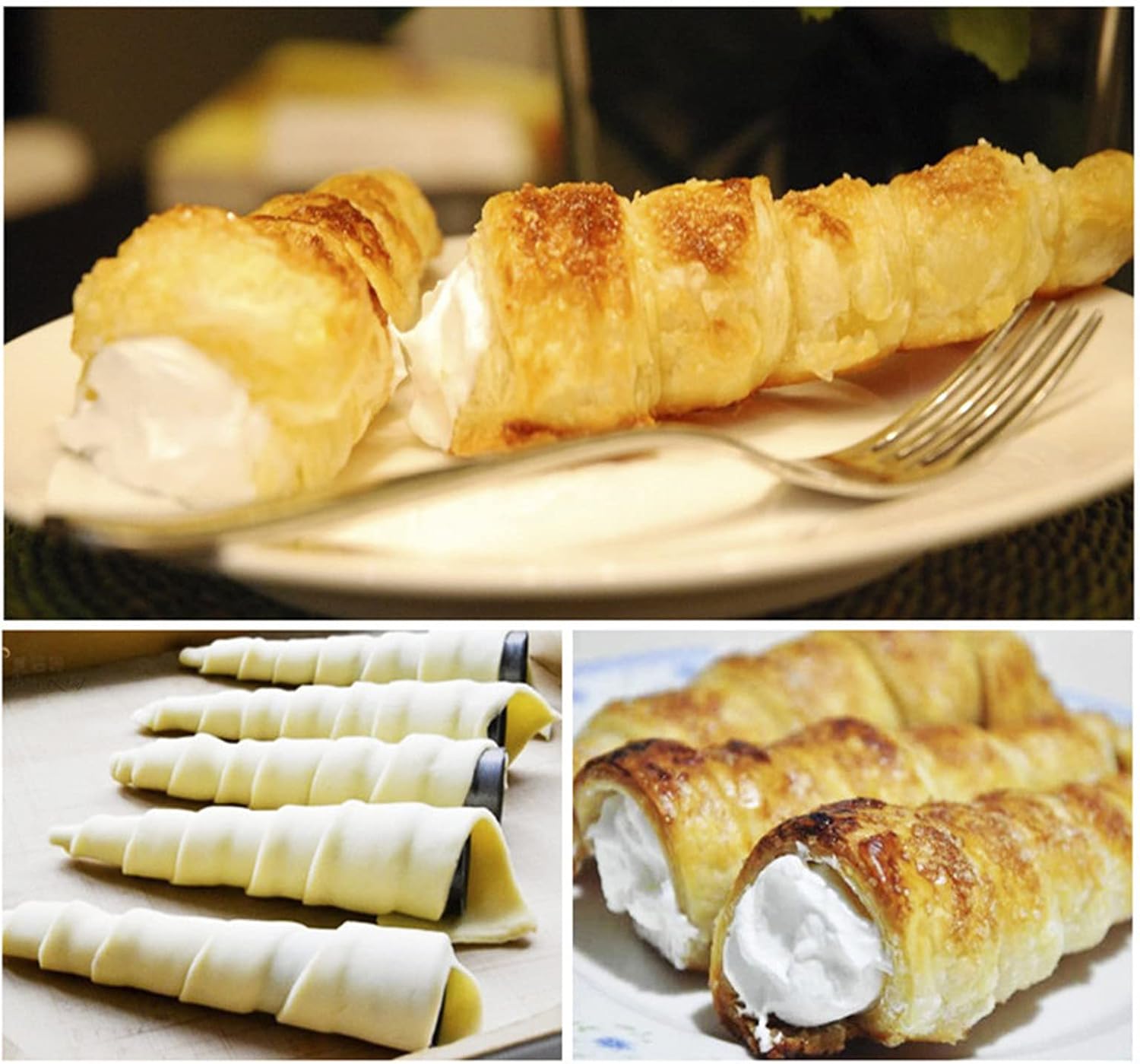 Skiennix 30 PCS Non-Stick Stainless Steel Cream Horn Molds - Large 5" for DIY Pastries & Desserts