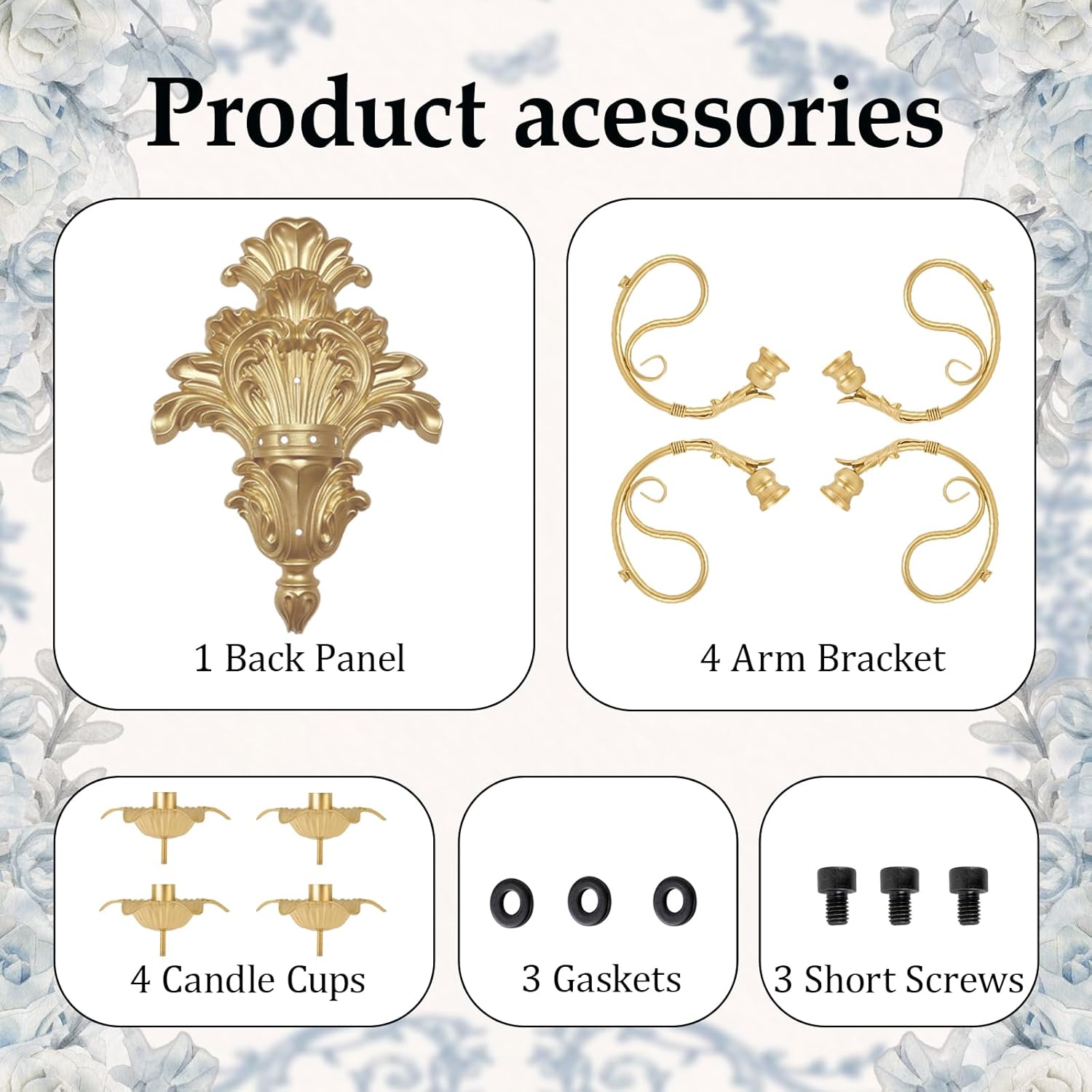 Roman Fountain Wall Sconce - 4-Candle Gold Baroque Candelabra | Antique Metal Tapered Candle Holder for Victorian Decor