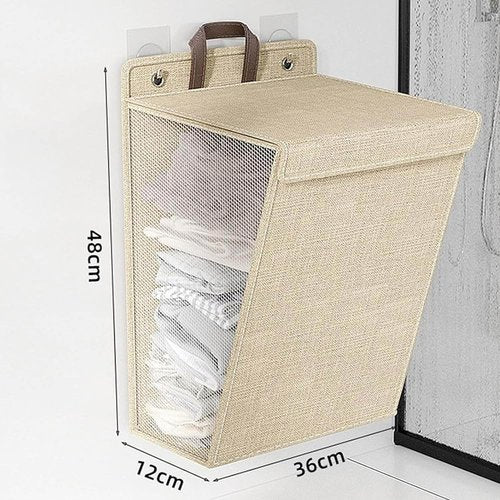 Foldable Laundry Basket with Lid with Handles, Foldable, Hanging Laundry Basket, Laundry Organiser, Mesh Design on Both Sides, Breathable Laundry Organiser (Beige)