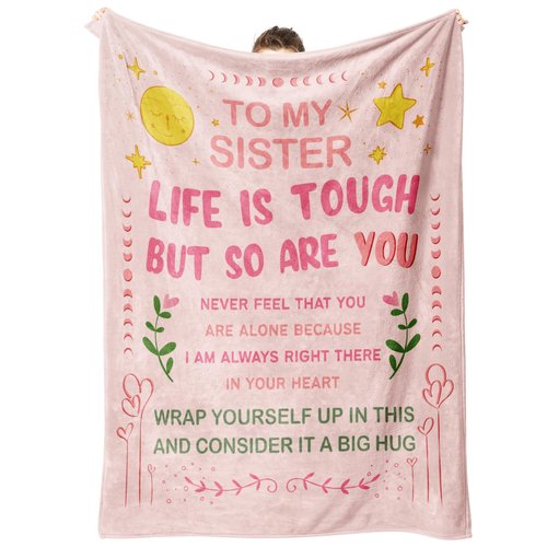 Niyewsor Sister Gifts, Sister Birthday Gifts Blanket, Gift for Big Sisters on Mothers Day, Christmas, to My Sis Life is Tough Soft Throw Blanket, 60" x 50"