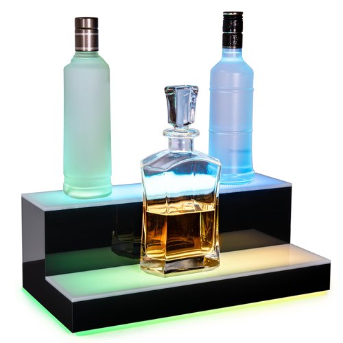 GOH&FTY Smart RGBIC Bottom Glow LED Liquor Bottle Display Shelf - 16-Inch 2-Tier Bar Shelf with App & Remote Control, 366 Modes Music Sync for Home Bar Man Cave Decor, Gifts for Men