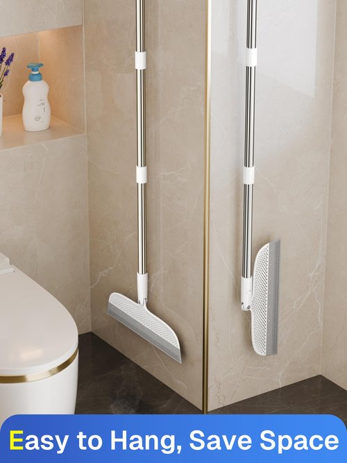 Silicone Floor Squeegee, 180° Rotating Air Broom, Squeegee for Floor with a Long Handle, Magic Broom for Water and Pet Hair Removal on Bathroom Floors, Tile, Deck and Glass, Indoor Cleaning Tool