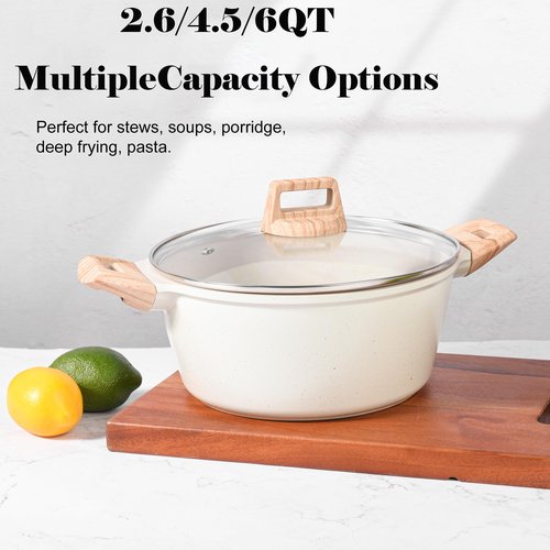 4.5 QT Nonstick Stock Pot with Lid, Ceramic Cookwear Soup Pot, Large Casserole with Lid, Easy to Clean Non Stick Cooking Pot Cookware PFOA Free, White