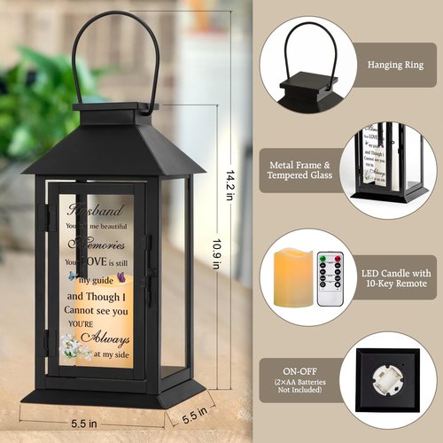 HN HAIINAA Memorial Gift for Loss of Husband Memorial Lantern for Loss of Husband Sympathy Gift Remembrance Gifts Bereavement Gifts for Loss of Husband Sympathy Lantern with LED Candle