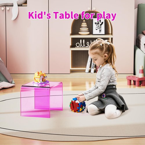 Dewrhiixe Acrylic Step Stool Small Stool,Clear Acrylic Foot Stool for Bathroom Bedroom Kitchen with Non-Slip,Holds Up to 250lbs Pink (with Non-Slip, 12.6'' x 9'' × 9.8'')