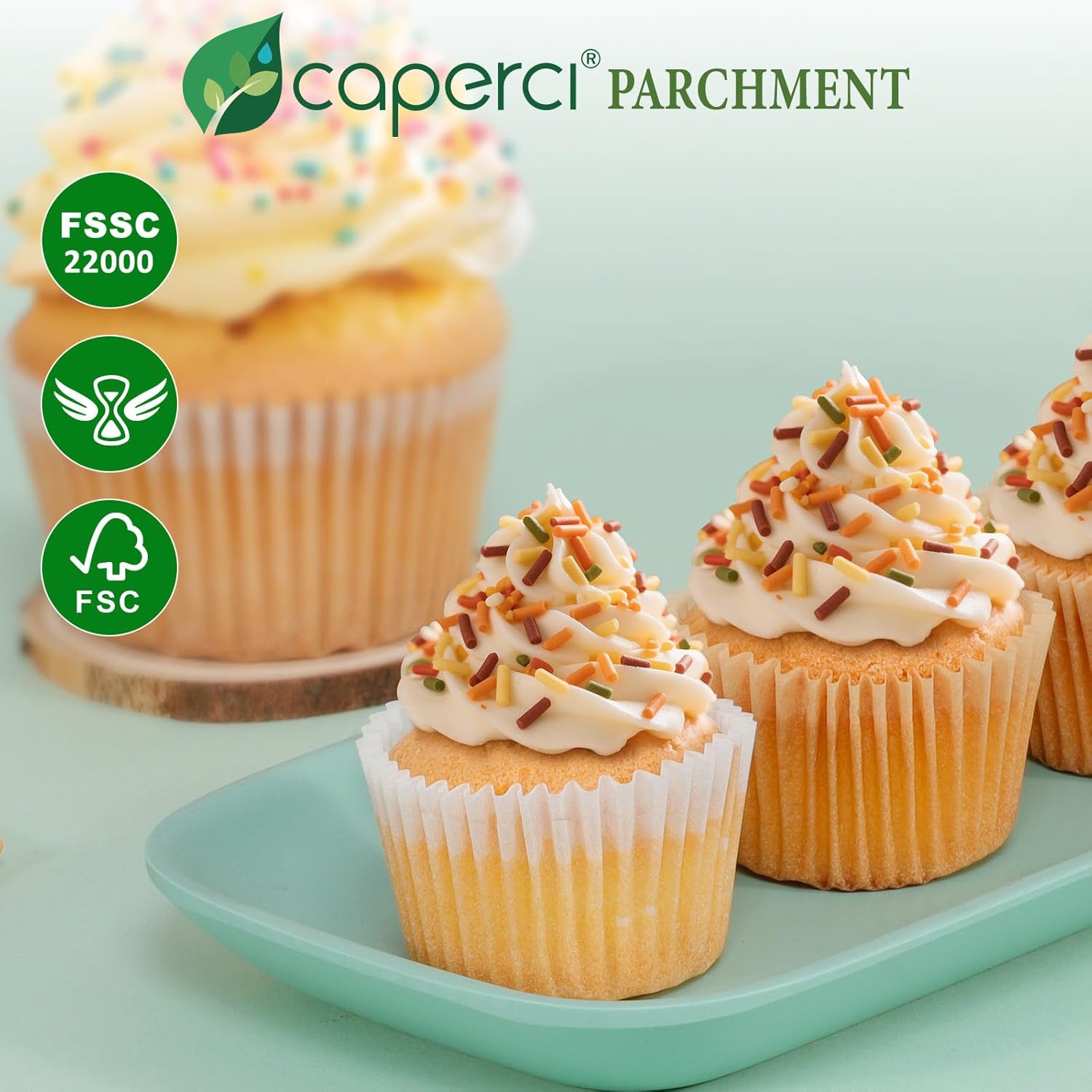 Caperci Mini Cupcake Liners - 400pcs Natural Paper Muffin Liners, Non-Stick & Grease-Proof
