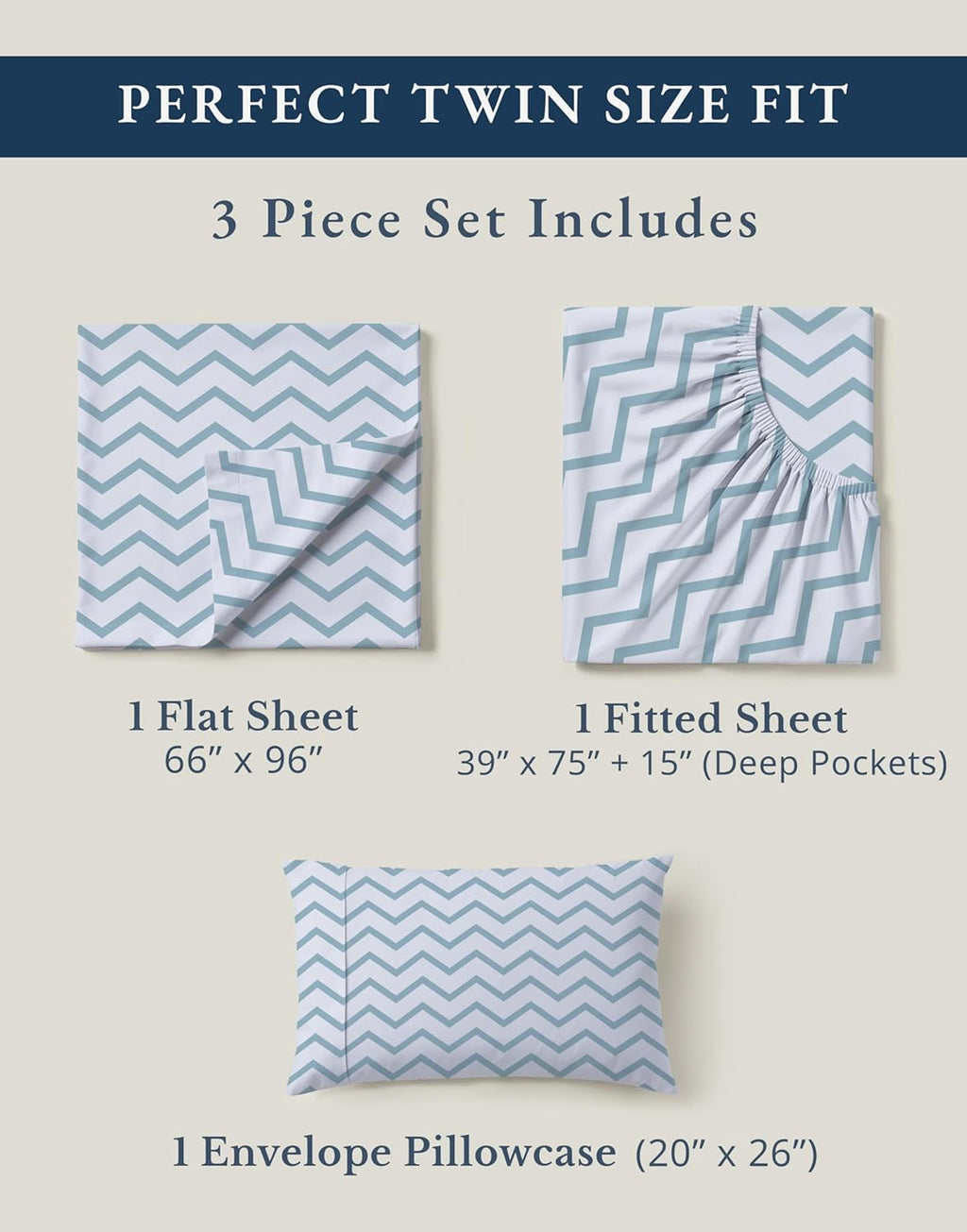 **LANE LINEN 100% Organic Cotton Twin Bed Sheets - Naturally Cooling, Deep Pocket, Eco-Friendly Chevron Design**