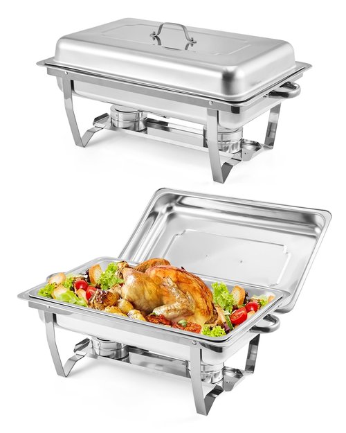 GarveeHome Chafing Dishes for Buffet 2 Pack, 8 Qt Stainless Steel Chafers and Buffet Warmers Sets With Lid, Rectangle Serving Food Warmer Catering Supplies Buffet Display for Parties, Silver
