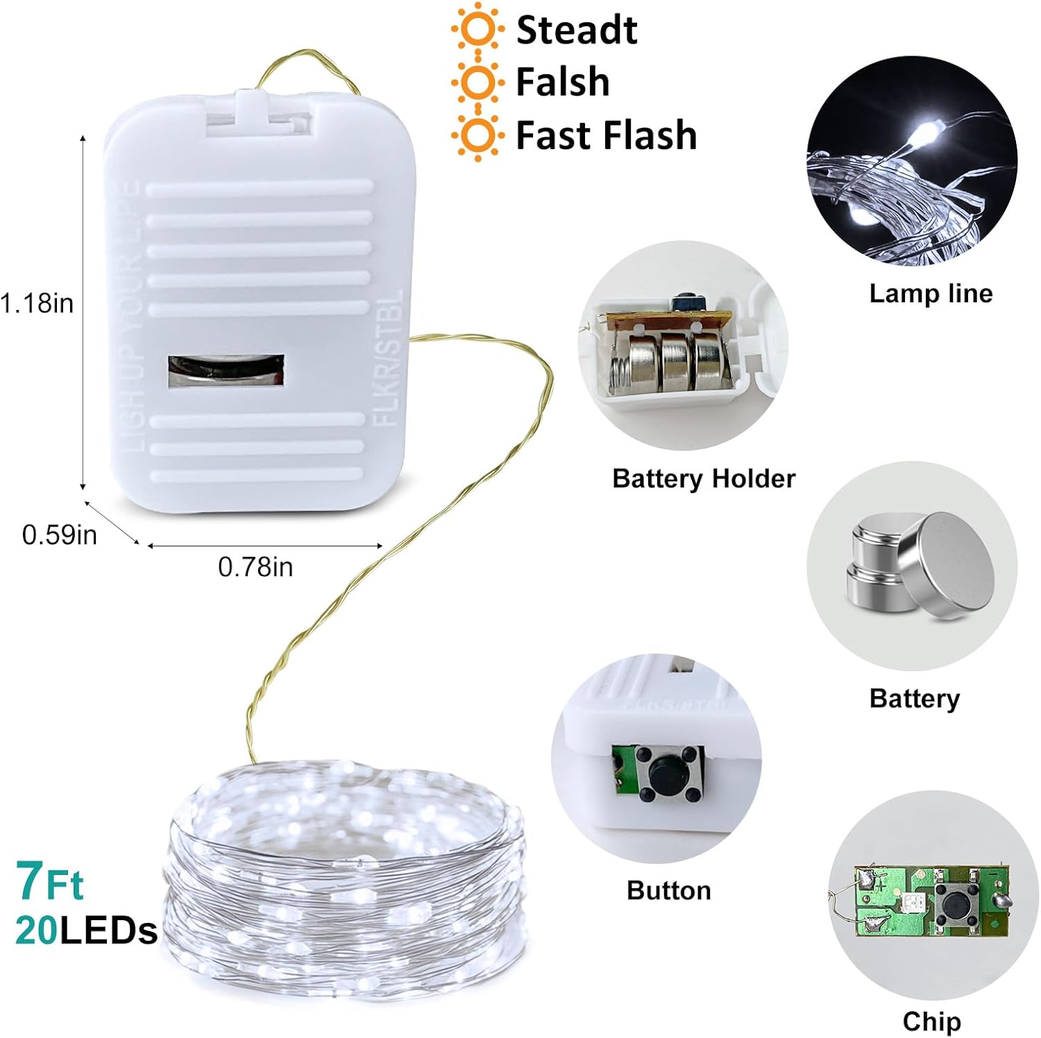 Skiennix 24 Pack LED Fairy Lights - Waterproof 7FT Silver Wire String Lights for DIY Christmas Decor
