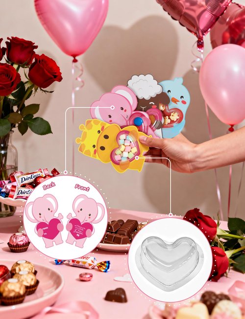 Diltik 36 PCS Valentine's Day Cards for Kids with Treat Holders - Classroom Exchange Greeting Cards for Boys and Girls, DIY Candy Card Favors for School Party Valentines (Candy Not Included)-Animals