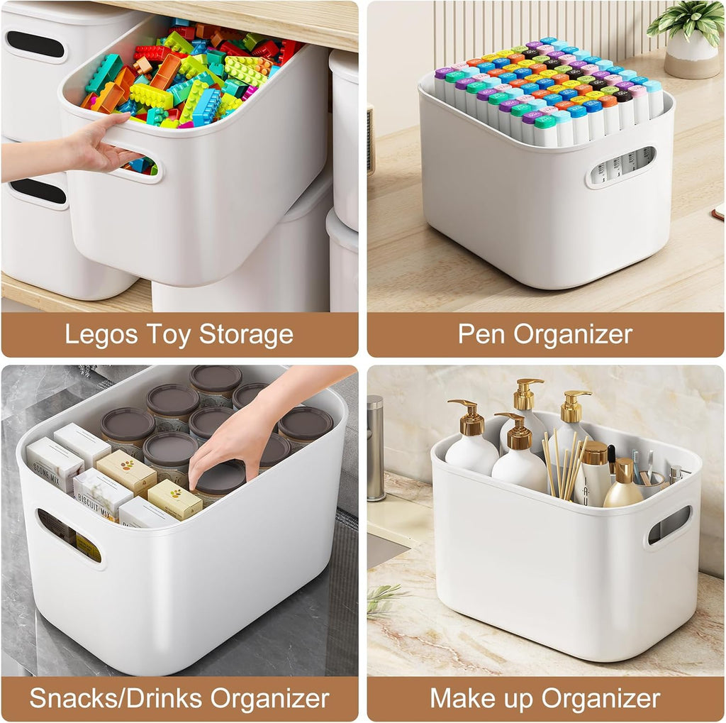 ORGIDOL 8 Pack White Storage Bins - Stackable Containers with Lids for Organizing Crafts & Snacks | 9.85x6.9x5.7 Inch