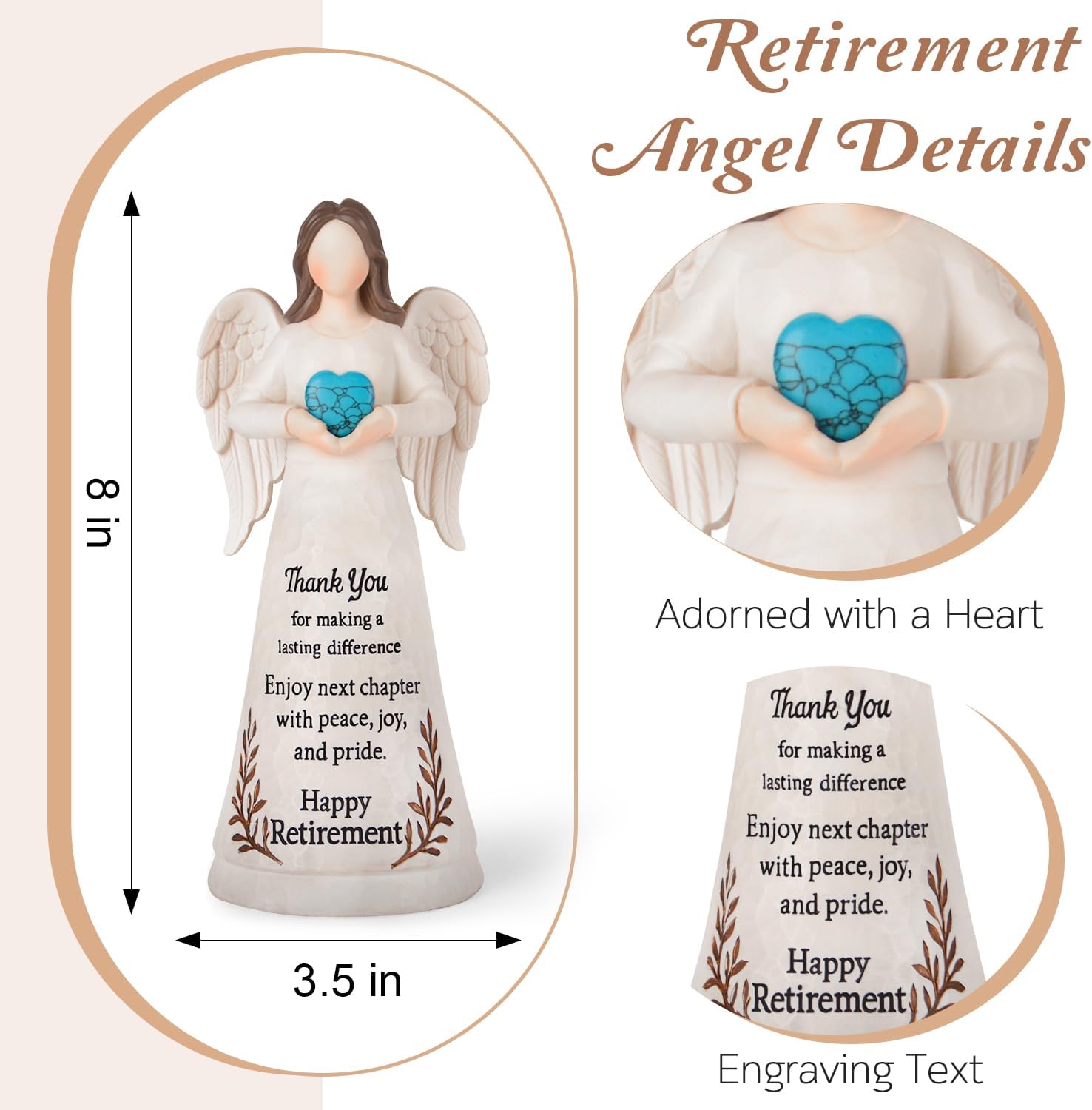 Retirement Gift for Women 2026 - 8.2" Angel Figurine with Crystal Heart | Perfect for Teachers, Nurses & Moms
