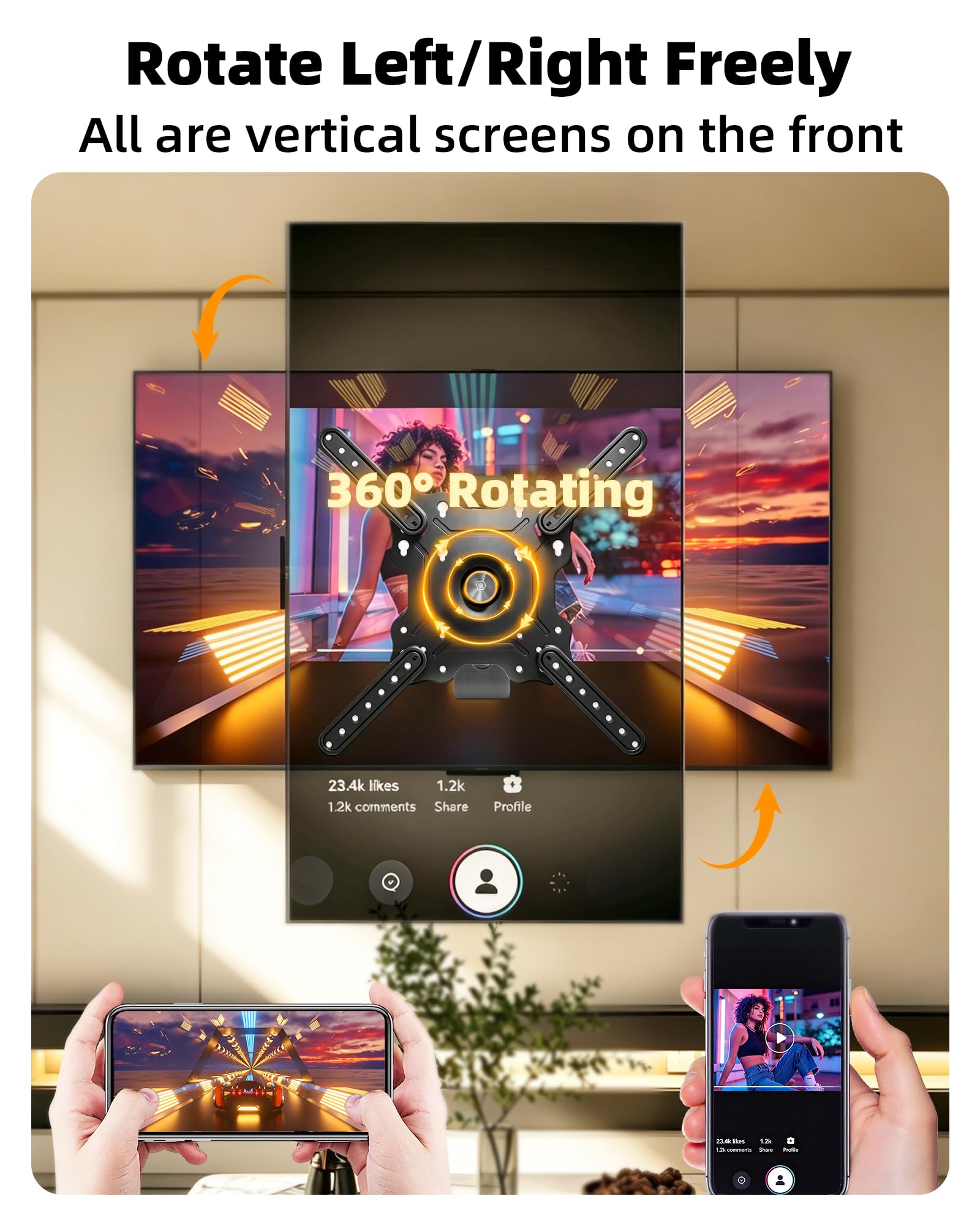 HILLPORT Vertical Swivel TV Wall Mount for Most 32-50 inch, Long Arm Rotate to Portrait TV Corner Bracket, Support Full Motion 360 Degree, Max VESA 400x400mm Up to 57lbs DY3255