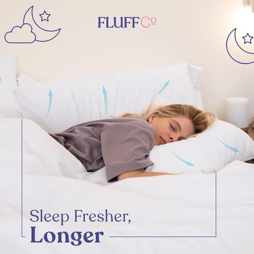 FluffCo Down Alternative Pillows - Cooling Queen Bed Pillows Set of 2 | Machine Washable & USA Made