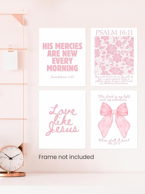 FGFK Christian Wall Art Prints Set - Girly Pink Bible Verse Decor for Girls' Room | 8x10 Unframed