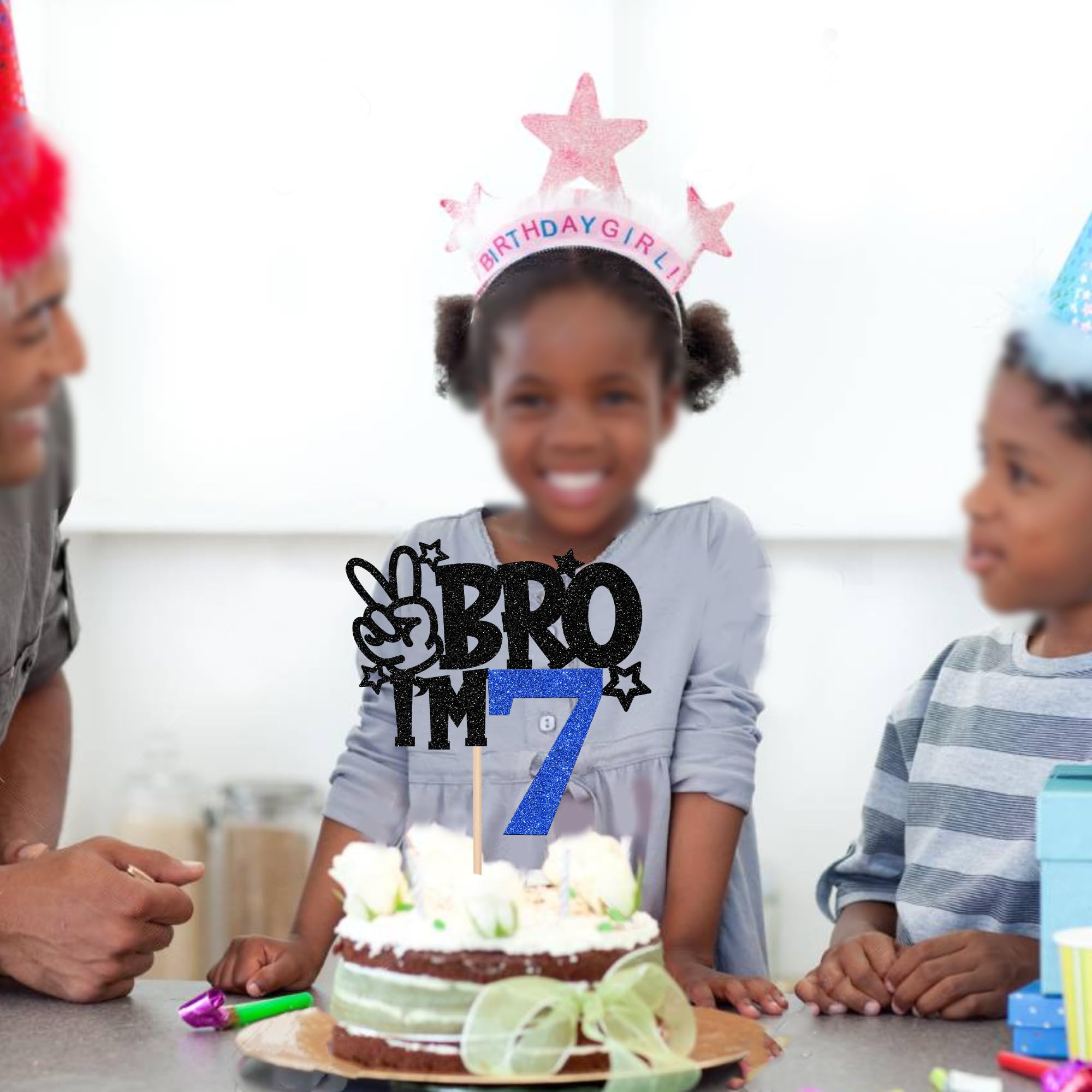 1 PCS Brother I'm 7 Cake Topper Glitter Star Happy 7th Birthday Cake Pick Bro I'm 7 Cake Decoration It's My 7th Birthday Decorations for Boys Cheers to 7 Years Old Birthday Party Supplies Blue