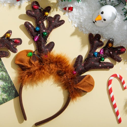 JOYIN Christmas 4PCS Reindeer Headband, Light-Up LED Antlers Reindeer Hat Holiday Headbands for Christmas Party Supplies and Holiday Parties Favors (ONE SIZE FITS ALL)