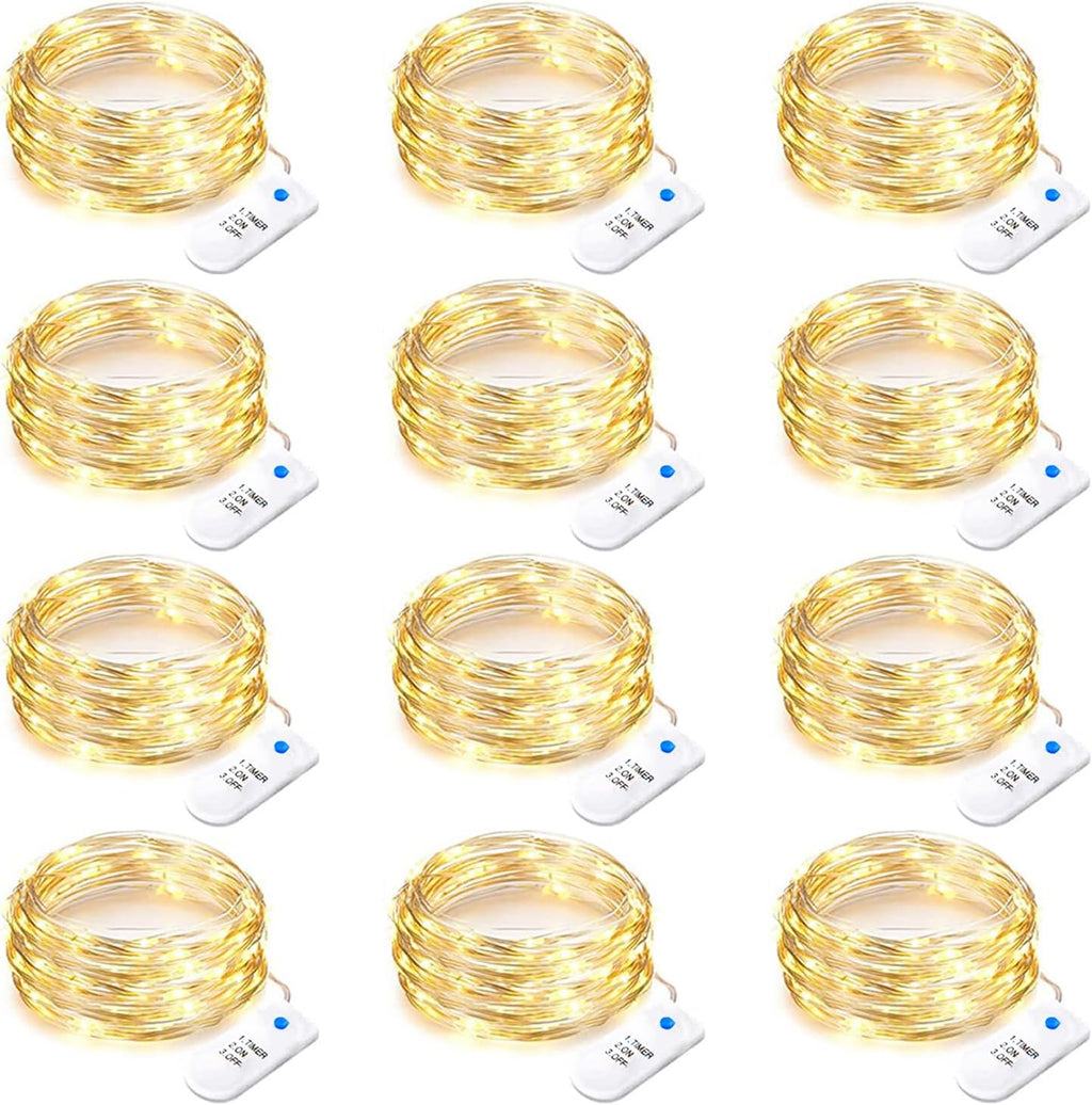 Yiaht 12-Pack Battery Operated Fairy String Lights - 20 LED Waterproof Silver Wire for Bedroom & Party Decor