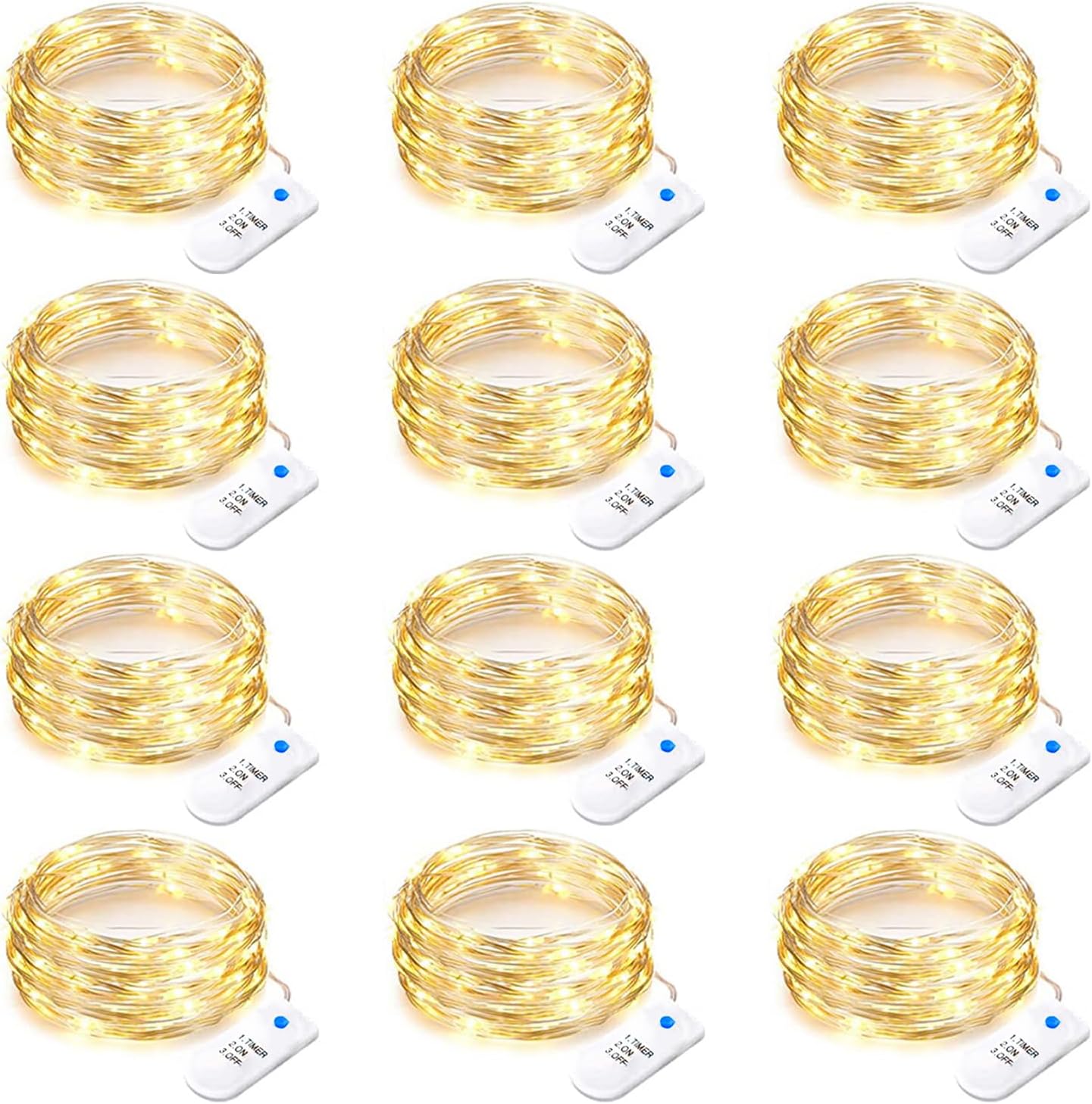 Yiaht 12-Pack Battery Operated Fairy String Lights - 20 LED Waterproof Silver Wire for Bedroom & Party Decor