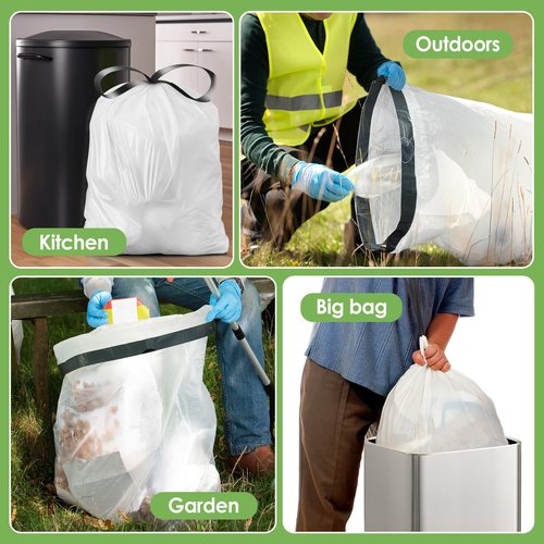 Teivio 20 Gallon 60 Counts (fit 18-20 Gal) Large Drawstring Trash Bags Strong Tall Kitchen Compactor Bags Garbage Bags for Home/Office/Light Residential Waste/Outdoor Trash Can, Lawn，Trash Bags White