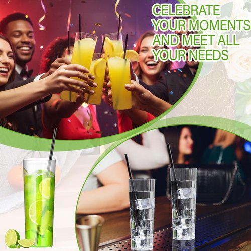 Acellegic Plastic Highball Glasses with Straws(Set of 96), 10 oz Shatterproof Drinking Cups, Tall Whiskey Collins Glass with Straws, Smoothie Tumbler Mojito Cocktail Cups for Wedding Fall Xmas Party