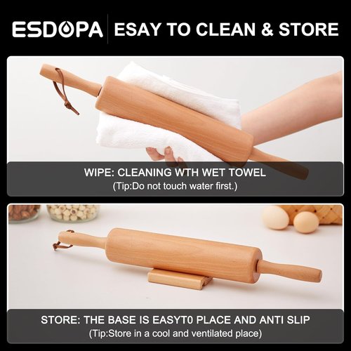 Classic Wood Rolling Pin - Premium Wooden Baking Roller for Pizza, Cookies & Bread | 17 Inch