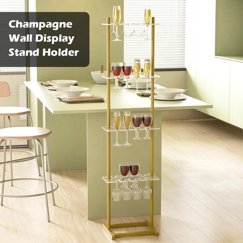WYJREES Champagne Wall for Party, 4 Tier Acrylic Champagne Wall Holder with 32 Glass Slots, Movable Champagne Wall Flute Stand for Wedding, Parties, Events, Bridal Showers, Photo Booth Props