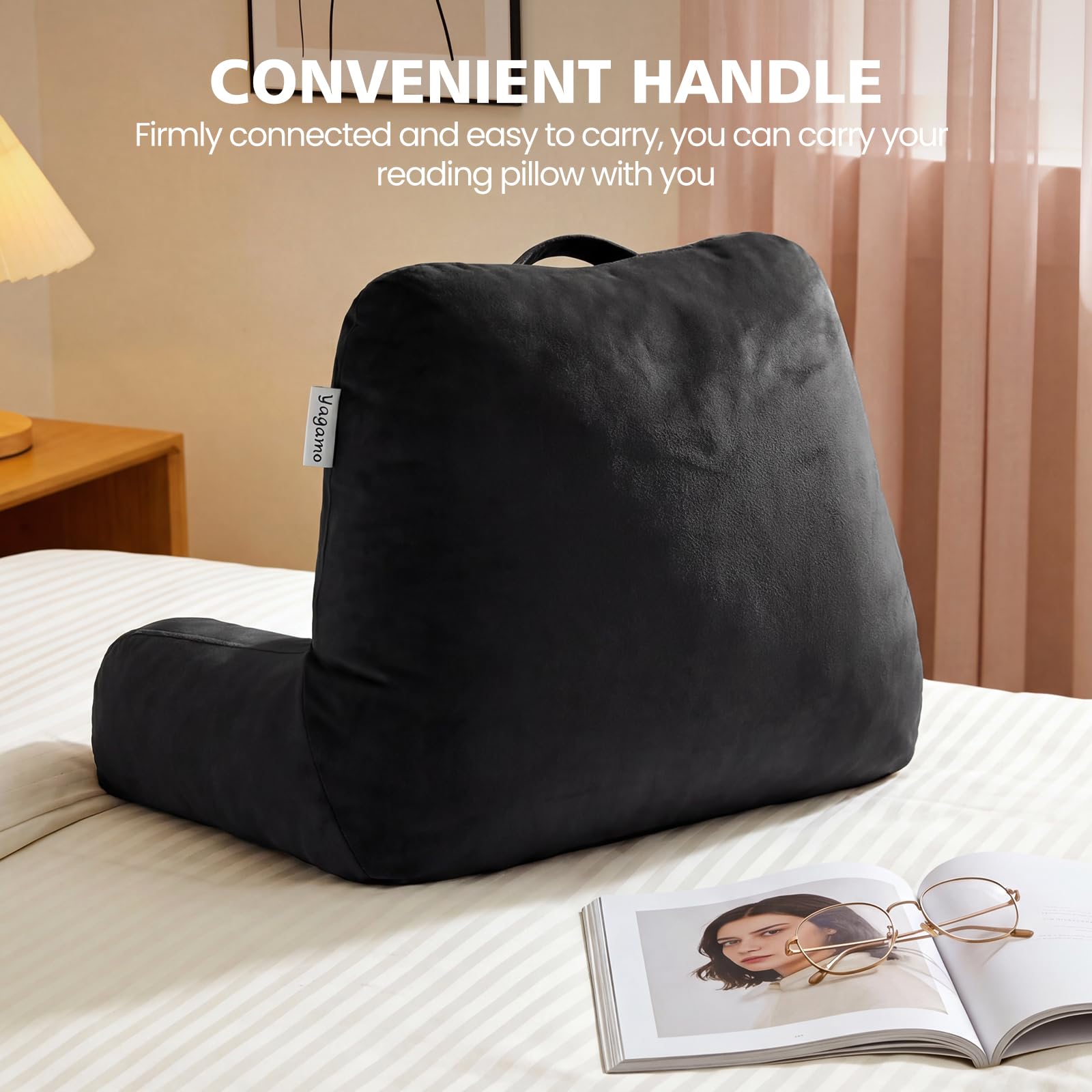 Yagamo Reading Pillow with Adjustable Memory Foam,Adult Backrest with Arms, Back Pillow for Sitting in Bed with Washable Cover- Large, Black