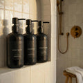 Stylish Shampoo & Conditioner Dispenser Set - Modern 21oz Pump Bottles with Labels | Easy Refill for Bathroom Decor - Black