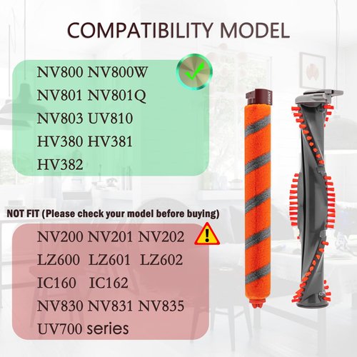 Coodss Replacement Roller Brush Kit Compatible with Shark NV800,NV800W,NV801,NV801Q,NV803,UV810,HV380,HV381,HV382,HV384 Vacuum Cleaner (1 Soft Roller Brush + 1 All-Surface Roller Brush)