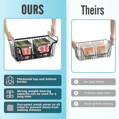 GAOKASE Stackable Wire Baskets - Kitchen Pantry Organizers for Fruits & Vegetables | Black, 4 Pcs