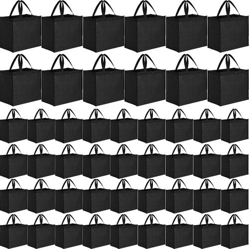 Boao 48 Pack Reusable Grocery Bags 13''L x 9.4''W x 15''H Large Foldable Shopping Tote Bag Non Woven with Handle and Button(Black)