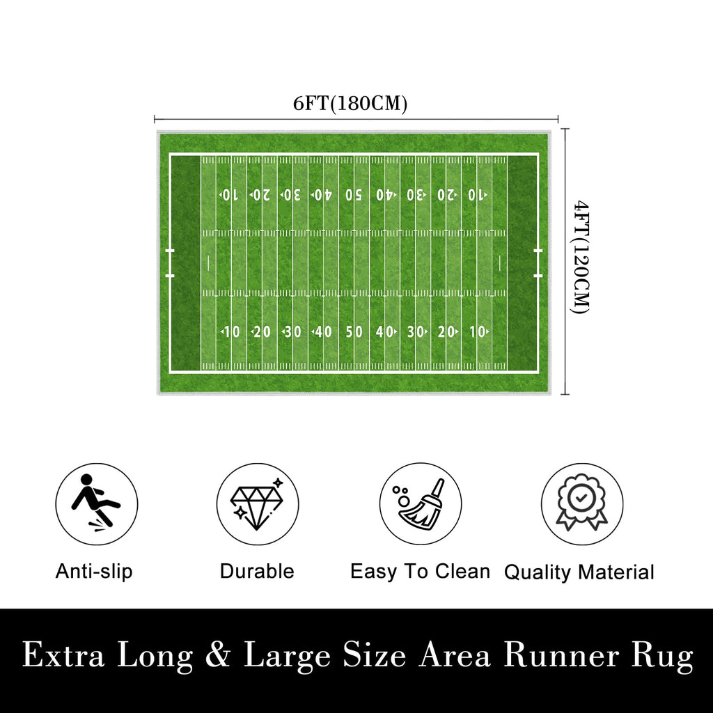 Green Area Rug 4x6,Football Field American Sports Green Lawn Sport Game Team Competition,Ultra-Thin Washable Throw Carpet Indoor Non Slip Accent Floor Carpets for Bedroom,Living Room,Dining Room