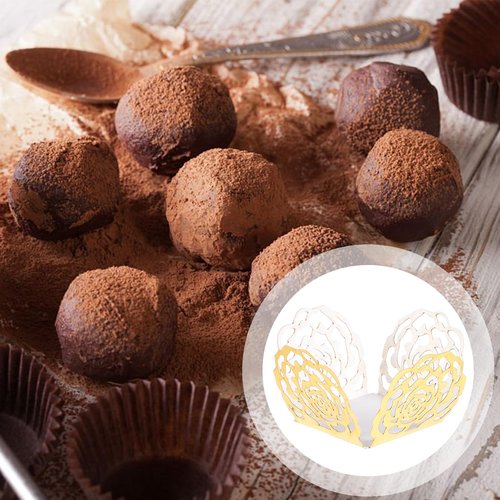 50PCS Truffle Wrappers Liners Cups Gold Cupcake Liners Chocolate Paper Candy Cups Flower Truffle Wrappers Small Flared Paper Baking Cup for Muffins Cupcakes Birthday Wedding Decor (Gold)
