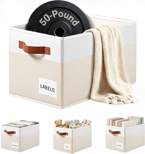 4 Pack Large Closet Storage Baskets - Heavy Duty Organizer Bins with Handles & Labels | 14x10 Collapsible Design for Living Room, Bedroom, Nursery, Dorm