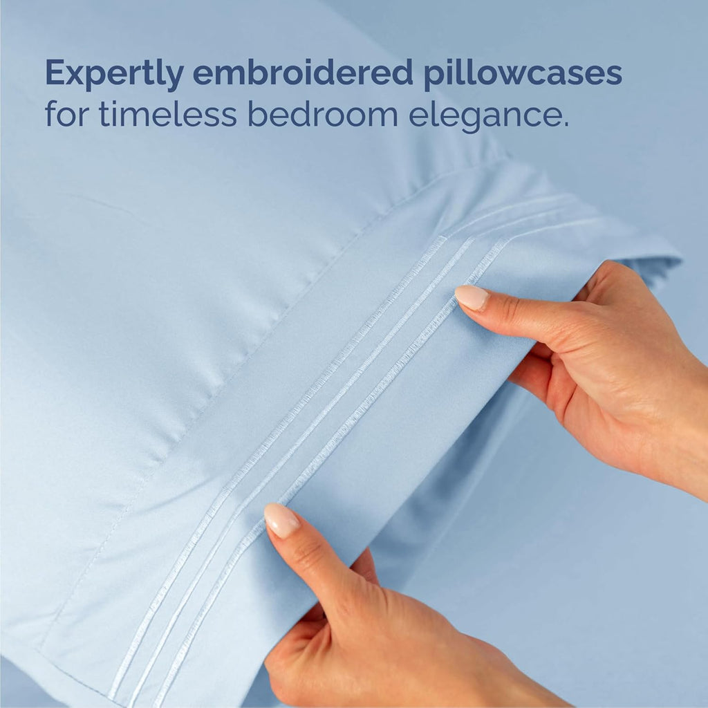 Skiennix Queen Size 4-Piece Sheet Set - Comfy, Breathable & Cooling - Ultra-Soft, Deep Pockets - Sky Blue