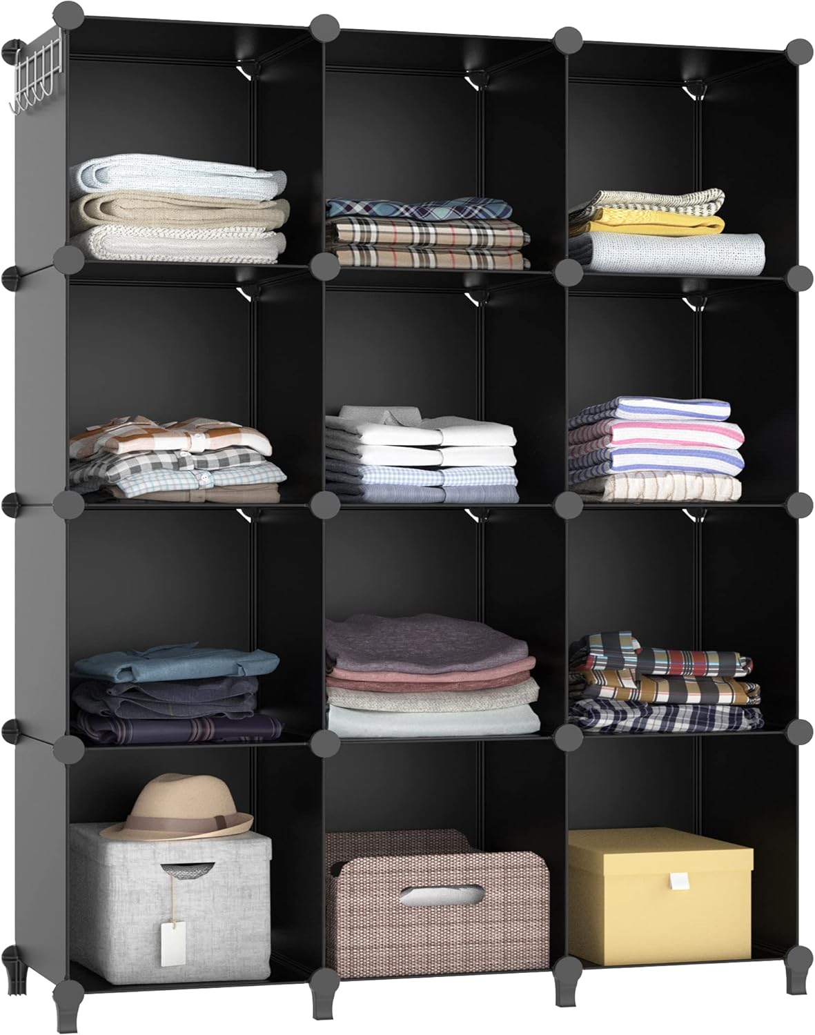 Skiennix 12-Cube Storage Organizer - Portable Closet Organizers for Kids & Adults | Black