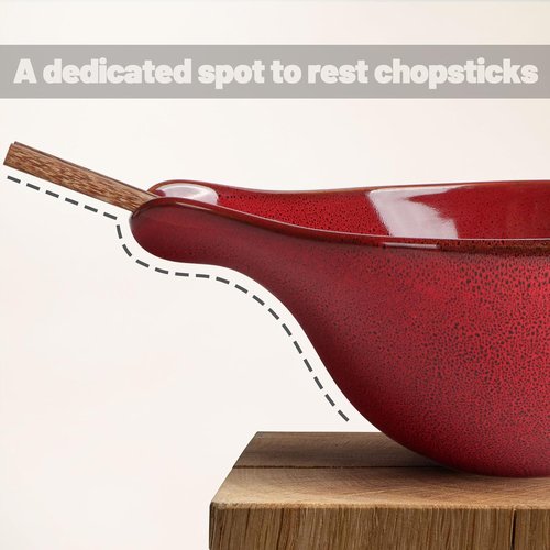 Artena Ramen Bowl Set - 42oz Ceramic Noodle Bowl with Chopsticks | Dishwasher & Microwave Safe, Red Gourd Design