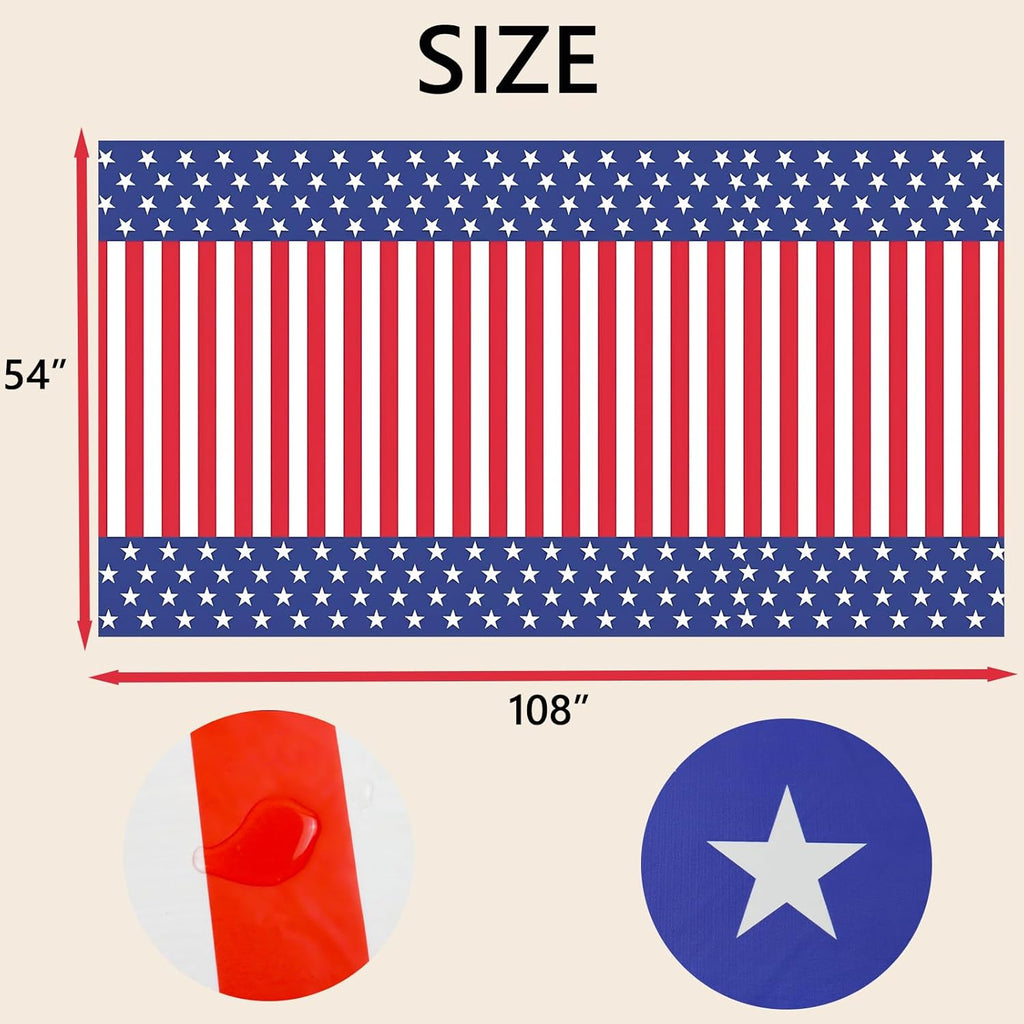 Skiennix Disposable Patriotic Tablecloths - American Striped & Star Design | 54"x108" for 4th of July Celebrations