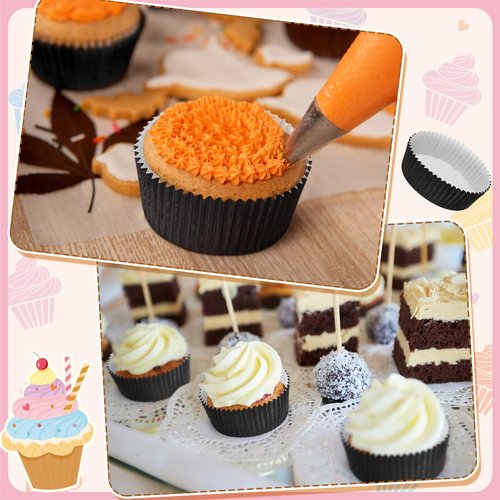 Uiifan Disposable Round Cupcake Liners Paper Baking Cups Wrappers Cupcake Paper Microwave Oven Safe Bakeware Mold for Snacks Cakes (Black,50 Pcs)
