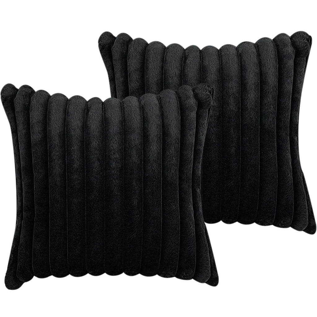 24x24 Throw Pillow Covers Set of 2, Decorative Faux Fur Covers for Bed, Couch Soft Fluffy Pillow Cover with Velvet Back for Living Room, Neutral Home Décor Accent for Sofa - Black