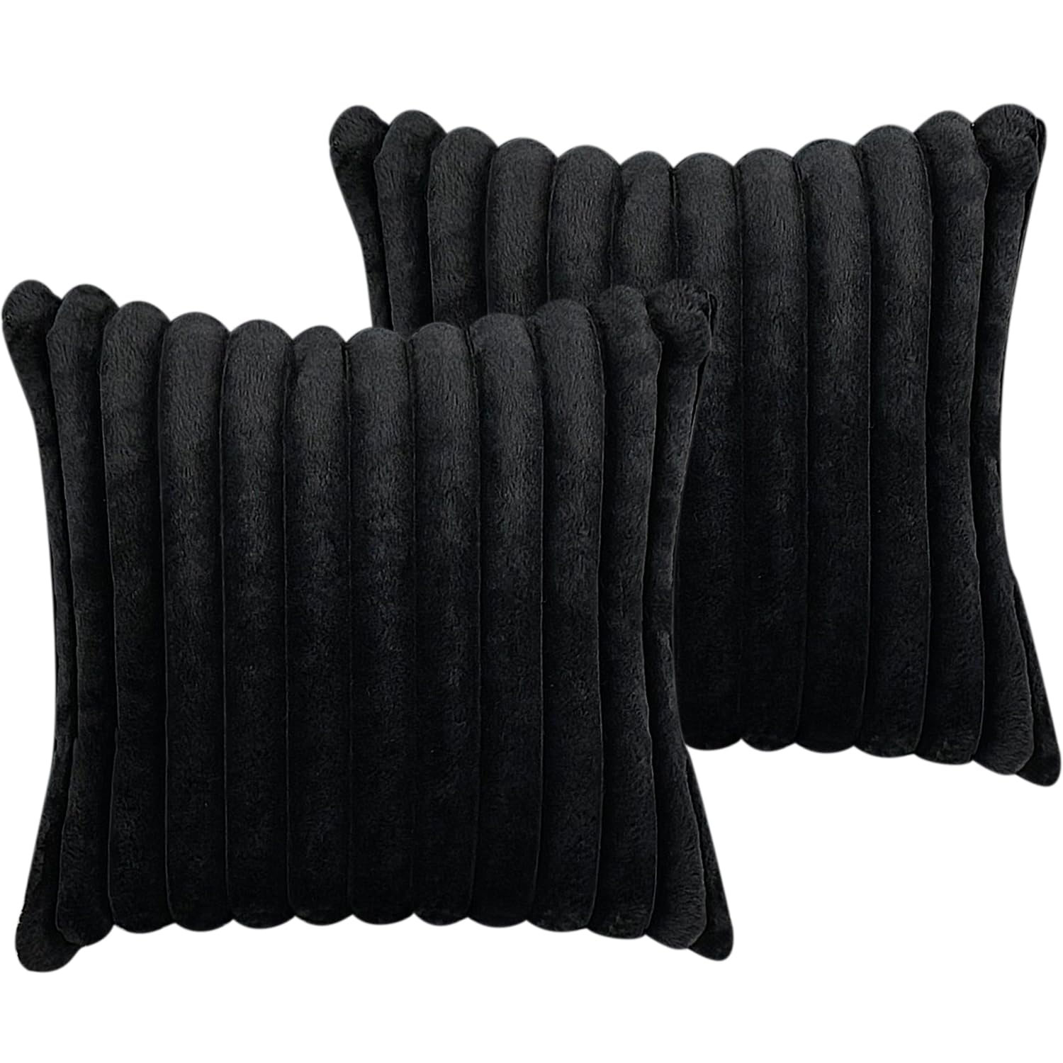 24x24 Throw Pillow Covers Set of 2, Decorative Faux Fur Covers for Bed, Couch Soft Fluffy Pillow Cover with Velvet Back for Living Room, Neutral Home Décor Accent for Sofa - Black