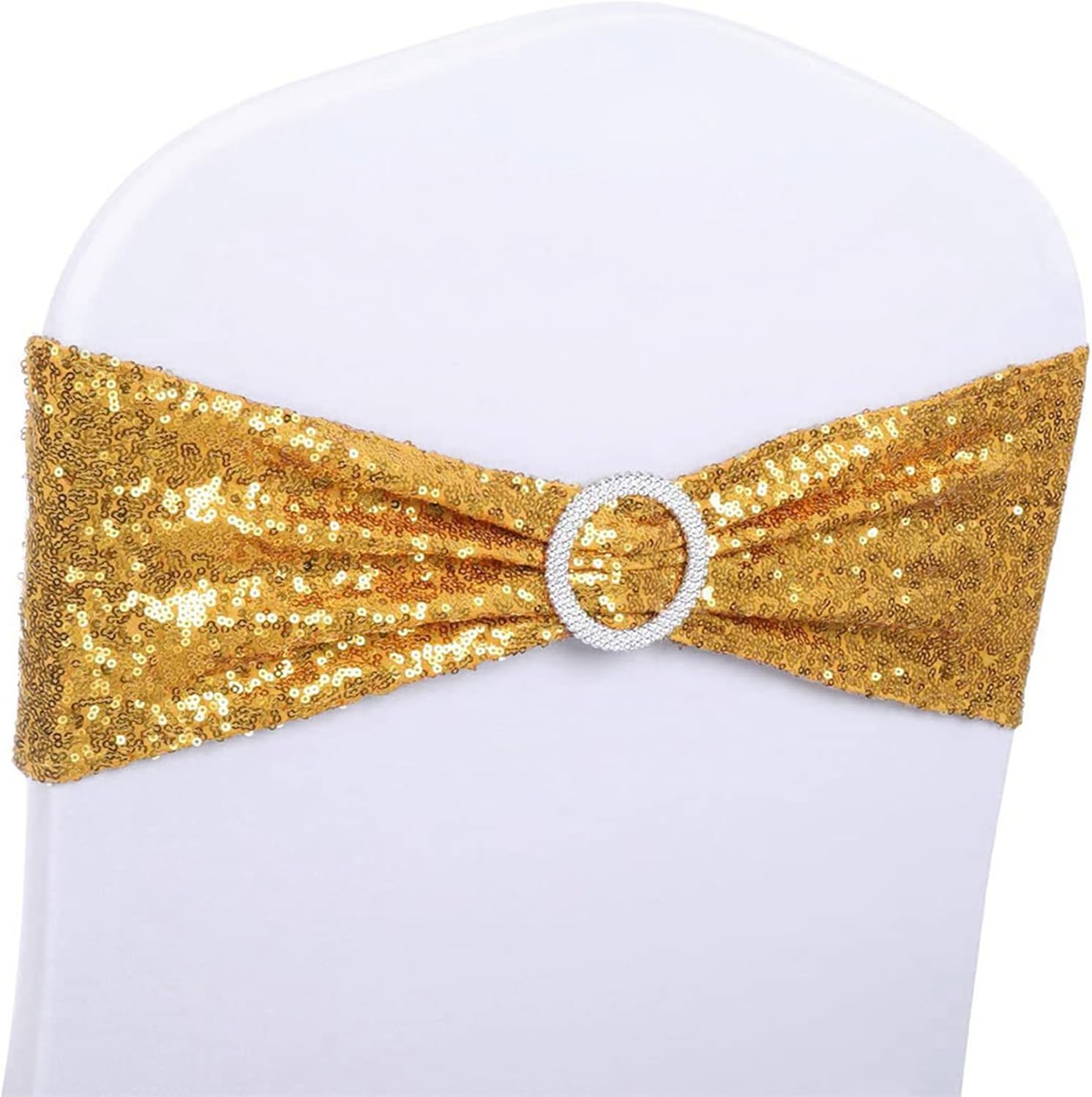 Regine Switzerland Gold Spandex Sequin Chair Sashes - Pack of 100 for Weddings & Parties