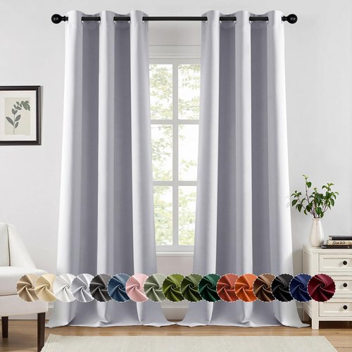 MIULEE Blackout Curtains - Thermal Insulated Room Darkening Drapes | 96-Inch Grommet Panels in Greyish White