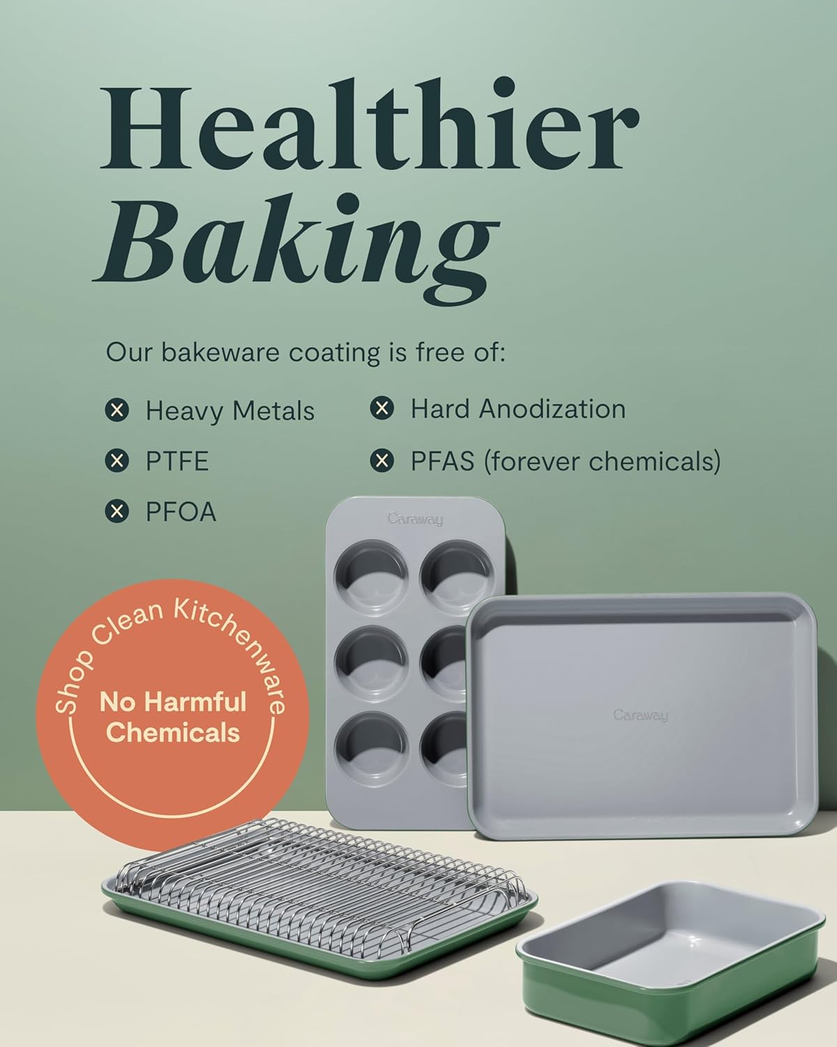 Caraway Nonstick Baking Pan Duo - 9” x 6.5” Deep Ceramic Pan, Non-Toxic & PFOA Free - Gray