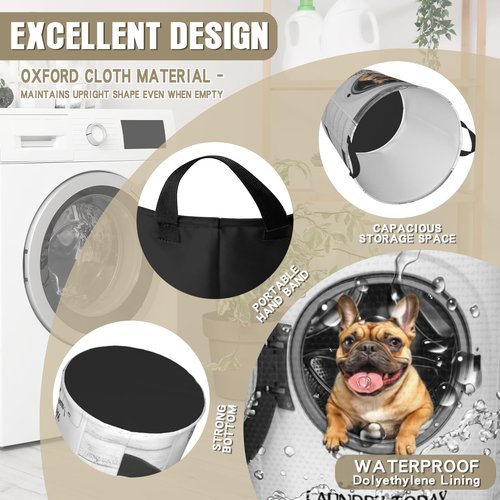Funny Bulldog Laundry Basket Foldable Waterproof Oxford Cloth Animal Dog Laundry Hamper Clothes Storage Bucket Toy Organizer For Bathroom Bedroom Storage Basket 16.5"x18.9"
