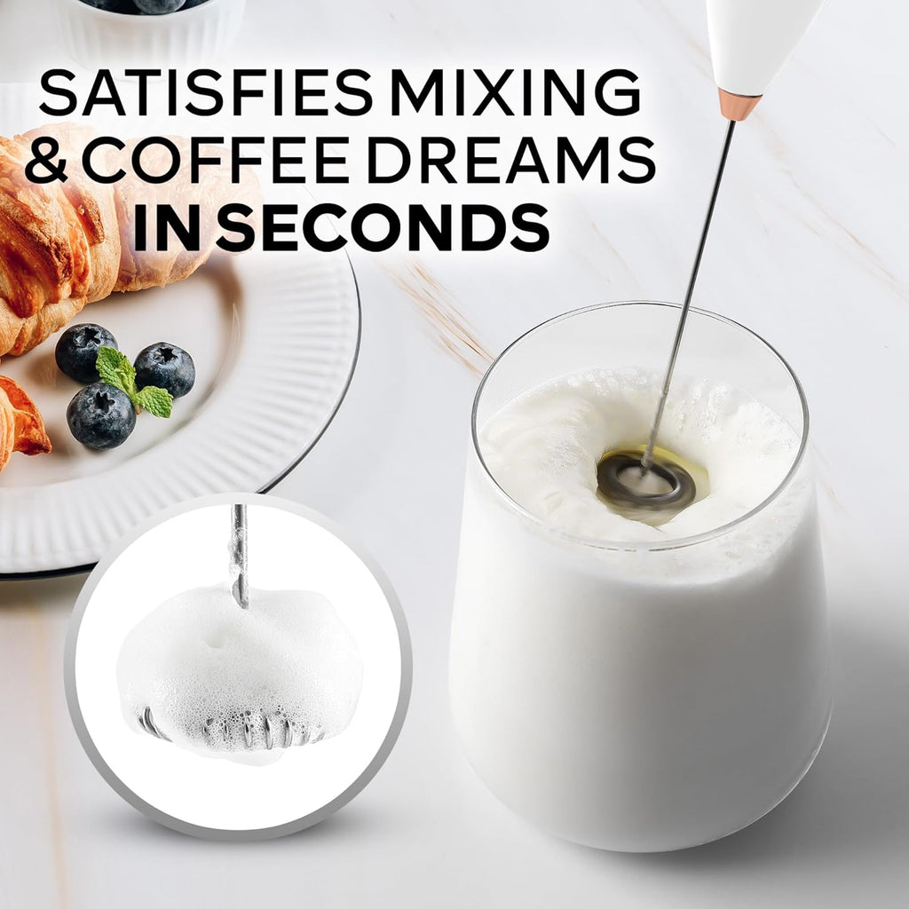 Zulay Kitchen Milk Frother Wand - Ultra Fast Handheld Electric Whisk for Coffee & Lattes - White & Rose Gold